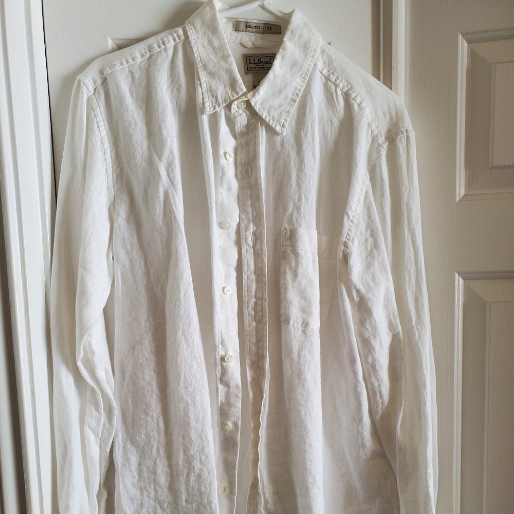 Men's L.L. Bean White Linen Dress Shirt
